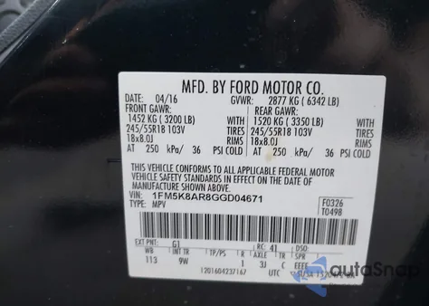 2016 Ford Police Interceptor from USA, damaged, VIN 1FM5K8AR8GGD04671